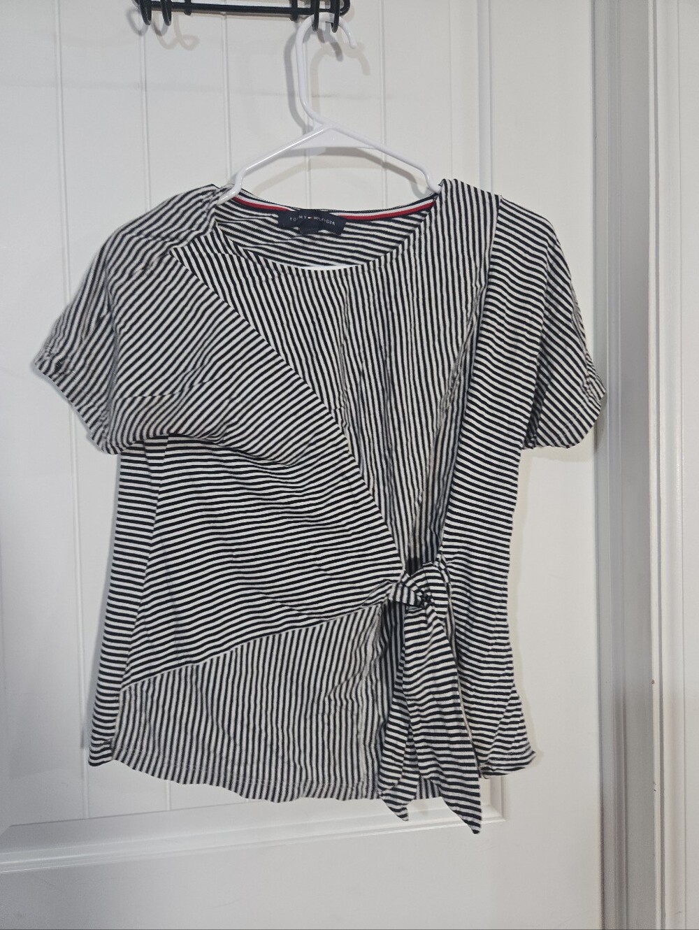 Tommy Hilfiger Black & White Striped Wrap Tie Top Women’s XS Nautical Shirt